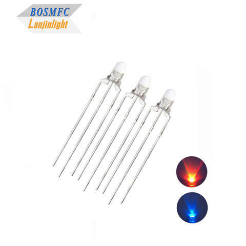 Bi color 3mm LED Red &amp; blue  commom anode and commom cathode Through Hole LED Heat Dissipation