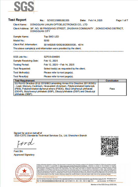 China Dongguan Lanjin Optoelectronics Co., Ltd. certification