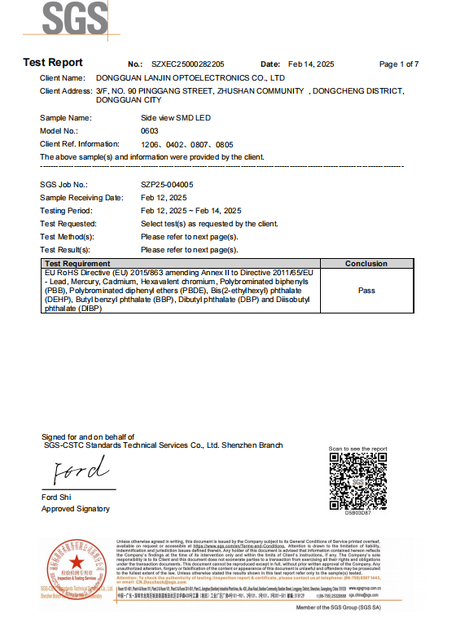 China Dongguan Lanjin Optoelectronics Co., Ltd. certification